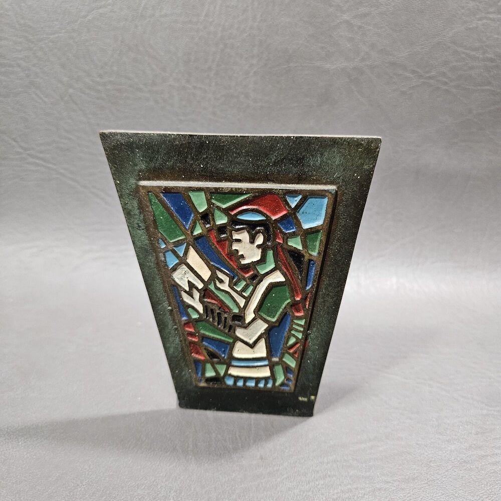Vintage Israelian Jewish Rabbi Bookend Stained Glass Window Church Style Bookend